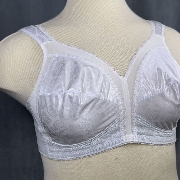 Playtex 40C Bra Wire Free Wide Comfort Straps White 4693 Back Closure Unlined - Picture 3 of 7